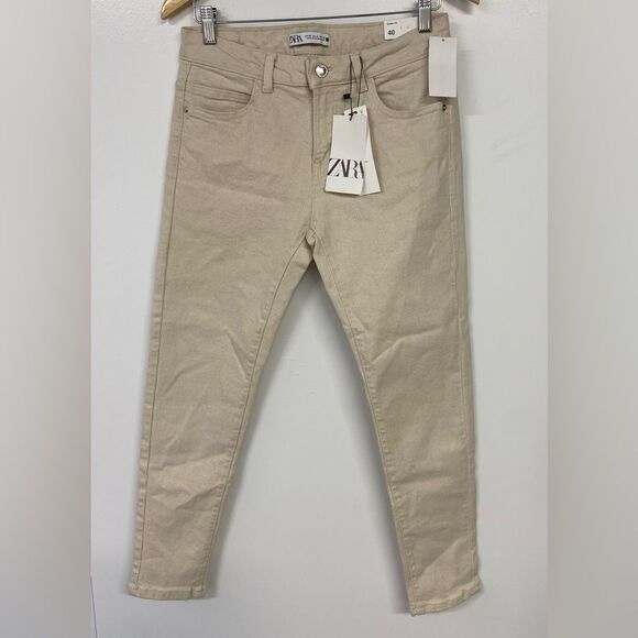 Zara Skinny Fit Jeans Ivory Denim Mid Rise Ankle Stretch. Size 8 - Picture 1 of 9
